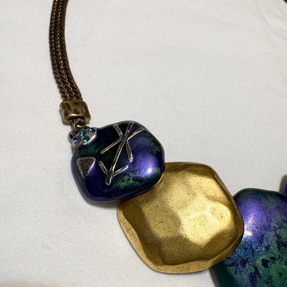 Chicos Iridescent Enamel Statement Necklace Artsy Indie Mermaidcore Avantgarde - Picture 3 of 11